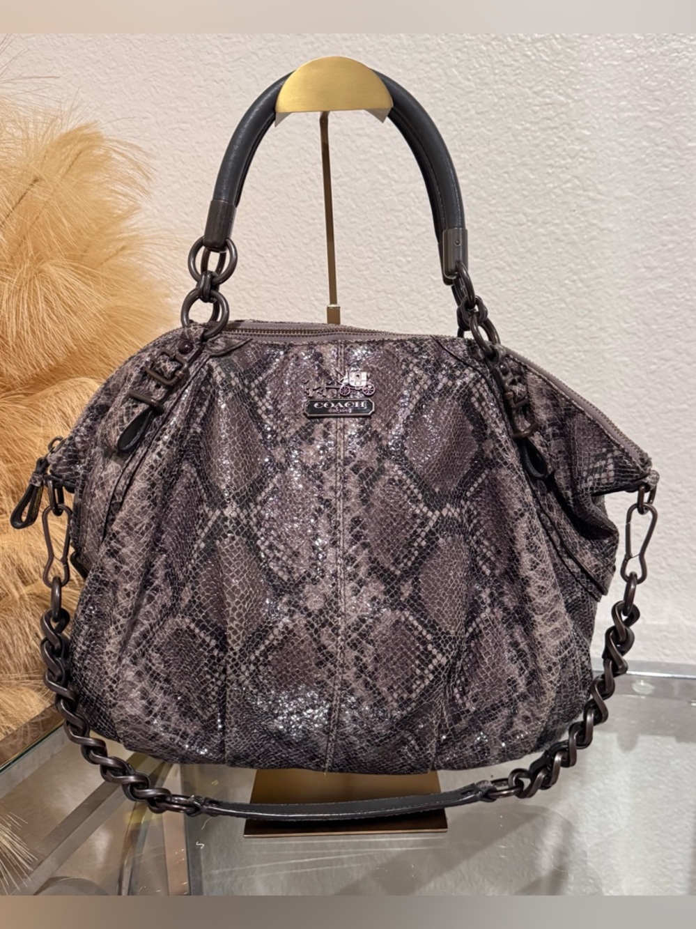 Coach Madison Sophia Python Embossed Leather Satchel Chain Strap